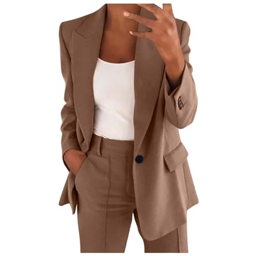 EMATOP Hosenanzüge für Damen Zweiteiler Elegant Blazer Hose Anzug Set Casual Büro Business Outfit Baumwolle Lang Freizeitanzug 2-Teilig Sportlich Tracksuit Einfarbig Workout Sets angebot des tages von EMATOP