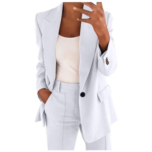 EMATOP Hosenanzüge für Damen Zweiteiler Elegant Blazer Hose Anzug Set Casual Büro Business Outfit Baumwolle Lang Freizeitanzug 2-Teilig Sportlich Tracksuit Einfarbig Workout Sets angebot des tages von EMATOP