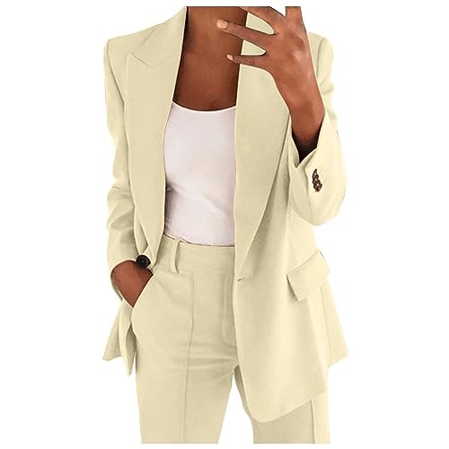 EMATOP Hosenanzüge für Damen Zweiteiler Elegant Blazer Hose Anzug Set Casual Büro Business Outfit Baumwolle Lang Freizeitanzug 2-Teilig Sportlich Tracksuit Einfarbig Workout Sets angebote des tages von EMATOP