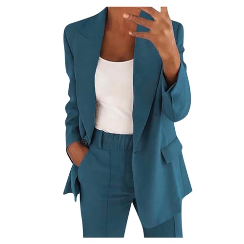 EMATOP Hosenanzug Damen Elegant Business Anzug Set 2-teilig Slim fit Blazer Hose Outfit Casual Sportlich Freizeitanzug Mode Revers Longblazer Lang Hosen Tracksuit Baumwolle Einfarbig Streetwear von EMATOP