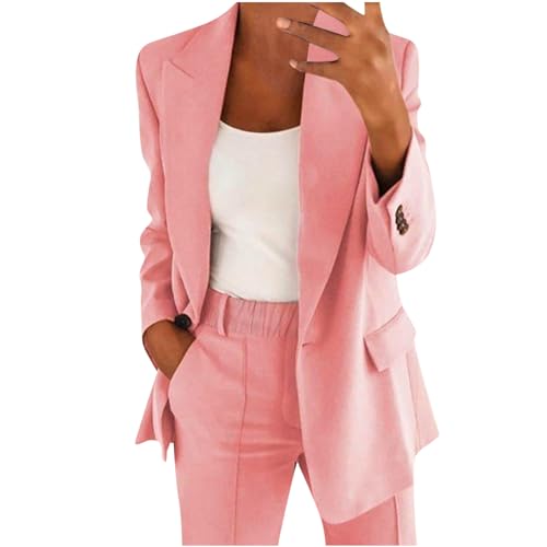 EMATOP Hosenanzug Damen Elegant Business Anzug Set 2-teilig Slim fit Blazer Hose Outfit Casual Sportlich Freizeitanzug Mode Revers Longblazer Lang Hosen Tracksuit Baumwolle Einfarbig Streetwear von EMATOP