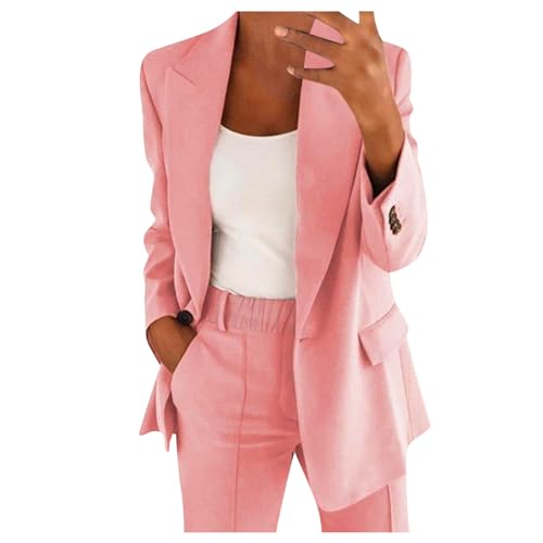 EMATOP Hosenanzug Damen Elegant Business Anzug Set 2-teilig Slim fit Blazer Hose Outfit Casual Sportlich Freizeitanzug Mode Revers Longblazer Lang Hosen Tracksuit Baumwolle Einfarbig Streetwear von EMATOP