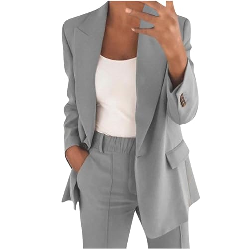 EMATOP Hosenanzug Damen Elegant Business Anzug Set 2-teilig Slim fit Blazer Hose Outfit Casual Sportlich Freizeitanzug Mode Revers Longblazer Lang Hosen Tracksuit Baumwolle Einfarbig Streetwear von EMATOP