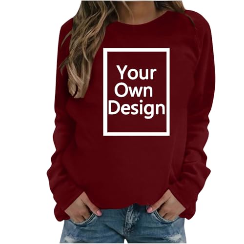 EMATOP Individuell Gestaltete Sweatshirts für Damen Langarm Pullover/Gestalten Sie Ihr Eigenes Sweatshirts/Text/Bild/Logo hinzufügen Personalisiertes Langarmshirt mit Fotodruck Oberteil Shirt von EMATOP