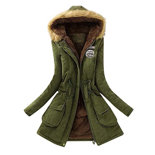 EMATOP Jacke Damen Lang Winterjacke Mantel Warme Softshelljacke mit Kapuze Casual Lose Parka Übergangsjacke Winter Fleecejacke Steppjacke Einfarbig Elegant Hoodie Mode Cardigan Tailliert Outwear von EMATOP