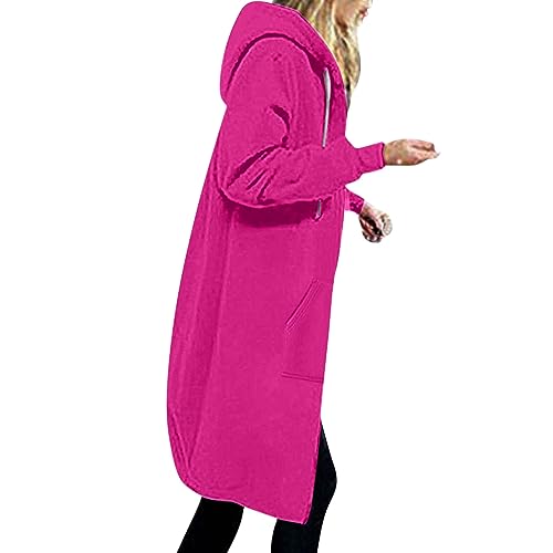 EMATOP Jacke Damen Langen Sweatjacke Casual Baumwolle Fleecejacke mit Kapuze Sport Sweatshirt Einfarbig Elegant Kapuzenjacke Herbst Winter Langarm Hoodies Mantel Teenager Mädchen Kapuzenpullover von EMATOP