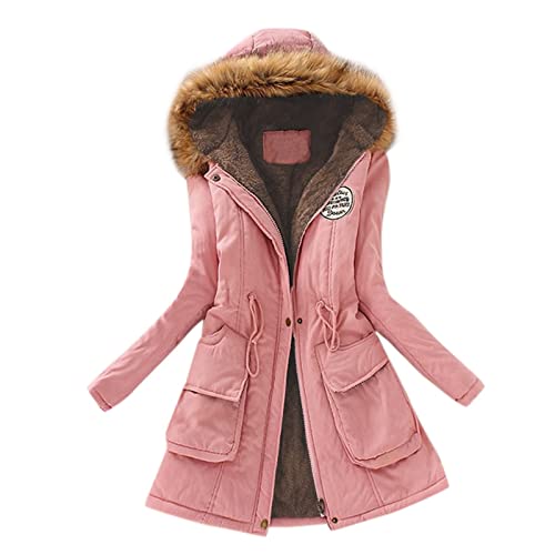 EMATOP Jacke Damen Winterjacke Lang Mantel Warme Softshelljacke mit Kapuze Casual Lose Parka Übergangsjacke Winter Fleecejacke Steppjacke Einfarbig Elegant Hoodie Mode Cardigan Tailliert Outwear von EMATOP