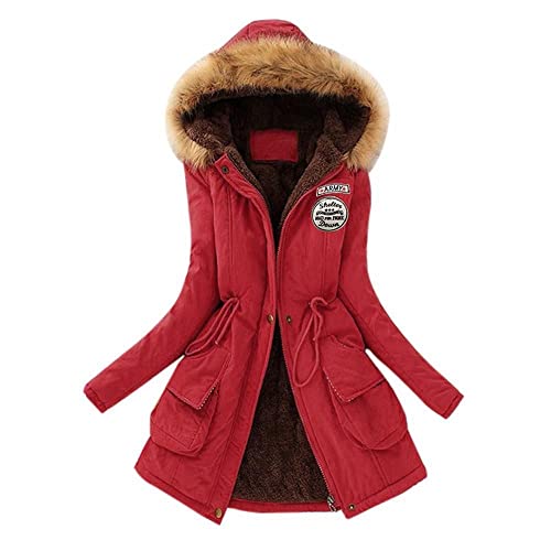 EMATOP Jacke Damen Winterjacke Lang Mantel Warme Softshelljacke mit Kapuze Casual Lose Parka Übergangsjacke Winter Fleecejacke Steppjacke Einfarbig Elegant Hoodie Mode Cardigan Tailliert Outwear von EMATOP