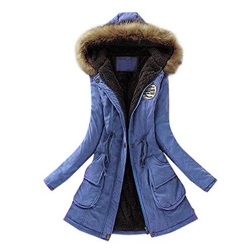 EMATOP Jacke Damen Winterjacke Lang Mantel Warme Softshelljacke mit Kapuze Casual Lose Parka Übergangsjacke Winter Fleecejacke Steppjacke Einfarbig Elegant Hoodie Mode Cardigan Tailliert Outwear von EMATOP