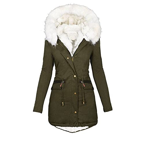 EMATOP Jacke Frauen Warm Gefüttert Wintermantel Lange Baumwolle Steppjacke mit Kapuze Mantel Outdoor Sportlich Fleecejacke Einfarbig Mode Winterjacke Winddicht Kälteschutz Wanderjacke Skijacke von EMATOP