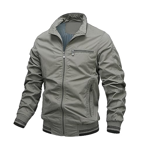 EMATOP Jacke Herren Leichte Langarm Bomberjacke Lässige Einfarbig Sportjacke Mode Revers Fliegerjacke Herbst Winter Softshelljacke Wasserdicht Übergangsjacke mit Taschen Wintermantel Outwear von EMATOP