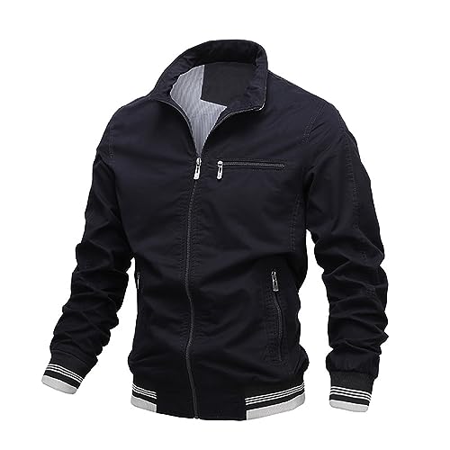 EMATOP Jacke Herren Leichte Langarm Bomberjacke Lässige Einfarbig Sportjacke Mode Revers Fliegerjacke Herbst Winter Softshelljacke Wasserdicht Übergangsjacke mit Taschen Wintermantel Outwear von EMATOP