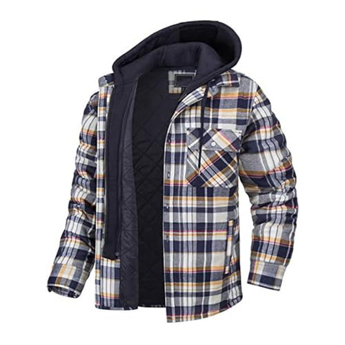 EMATOP Jacken Herren Warm Gefüttert Winterjacke Langarm Sport Kapuzenjacke Flauschig Kariertes Steppjacke mit Kapuze Baumwolle Fleecejacke Herbst Winter Winddicht Arbeitsjacke Daunenjacke von EMATOP