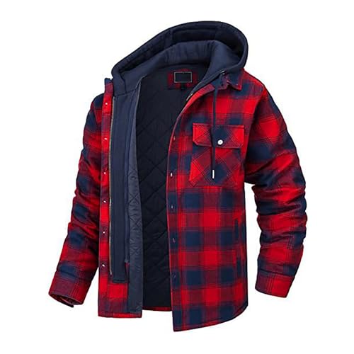 EMATOP Jacken Herren Warm Gefüttert Winterjacke Sport Langarm Kapuzenjacke Flauschig Kariertes Steppjacke mit Kapuze Baumwolle Fleecejacke Herbst Winter Winddicht Arbeitsjacke Daunenjacke von EMATOP