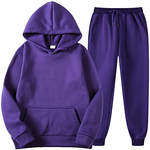 EMATOP Jogginganzug Damen Herren Casual Trainingsanzug Set 2 Stück Hoodies Sweatshirts und Jogginghose Einfarbig Mode Sportkleidung mit Tasche Fitnessanzug für Running Yoga Gym Sportswear von EMATOP