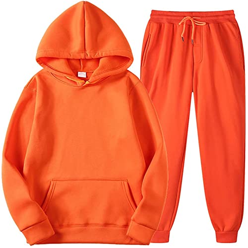 EMATOP Jogginganzug Damen Herren Casual Trainingsanzug Set 2 Stück Hoodies Sweatshirts und Jogginghose Einfarbig Mode Sportkleidung mit Tasche Fitnessanzug für Running Yoga Gym Sportswear von EMATOP