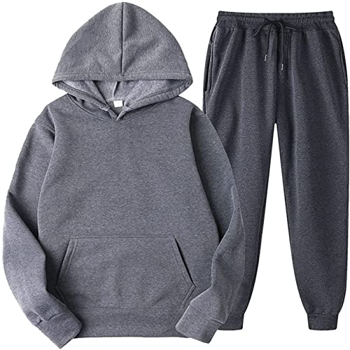 EMATOP Jogginganzug Damen Herren Casual Trainingsanzug Set 2 Stück Hoodies Sweatshirts und Jogginghose Einfarbig Mode Sportkleidung mit Tasche Fitnessanzug für Running Yoga Gym Sportswear von EMATOP