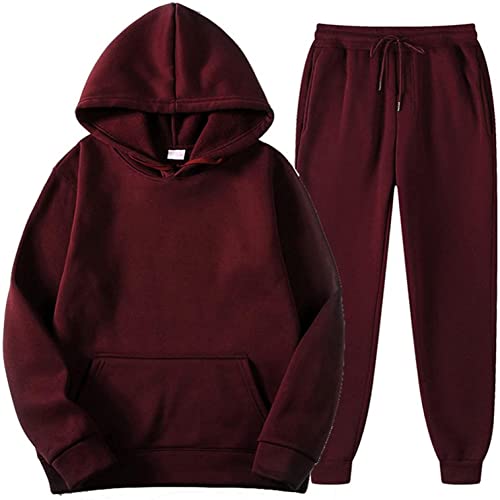 EMATOP Jogginganzug Damen Herren Casual Trainingsanzug Set 2 Stück Hoodies Sweatshirts und Jogginghose Einfarbig Mode Sportkleidung mit Tasche Fitnessanzug für Running Yoga Gym Sportswear von EMATOP