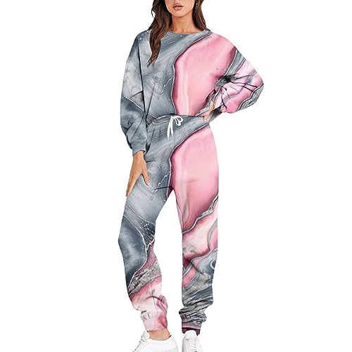 EMATOP Jogginganzug Frauen 2 Stück Yoga Outfits Casual Sport Sweatshirt und Sweathose Sportanzug Set Neuartige Drucke Hosenanzug Baumwolle Langarm Trainingsanzug mit Sporthose Zweiteiler Outfit von EMATOP