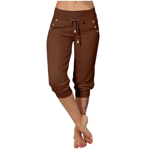 EMATOP Jogginghose Damen 3/4 Lang Baumwolle Sporthose Casual Capri Hose Leicht Einfarbig Laufhose Sport Sommer Sweathose Elegant Bequem Sommerhose mit Taschen Freizeithose Trainingshose Outdoor von EMATOP