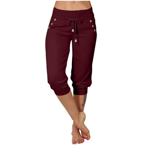 EMATOP Jogginghose Damen 3/4 Lang Baumwolle Sporthose Casual Capri Hose Leicht Einfarbig Laufhose Sport Sommer Sweathose Elegant Bequem Sommerhose mit Taschen Freizeithose Trainingshose Outdoor von EMATOP