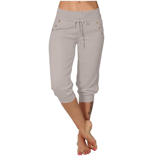 EMATOP Jogginghose Damen 3/4 Lang Baumwolle Sporthose Casual Capri Hose Leicht Einfarbig Laufhose Sommer Sport Sweathose Elegant Bequem Sommerhose mit Taschen Freizeithose Trainingshose Outdoor von EMATOP
