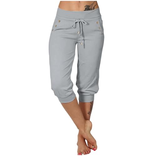 EMATOP Jogginghose Damen 3/4 Lang Baumwolle Sporthose Casual Capri Hose Leicht Einfarbig Laufhose Sommer Sport Sweathose Elegant Bequem Sommerhose mit Taschen Freizeithose Trainingshose Outdoor von EMATOP