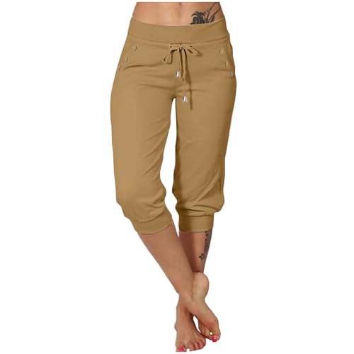 EMATOP Jogginghose Damen 3/4 Lang Baumwolle Sporthose Casual Capri Hose Leicht Einfarbig Laufhose Sommer Sport Sweathose Elegant Bequem Sommerhose mit Taschen Freizeithose Trainingshose Outdoor von EMATOP