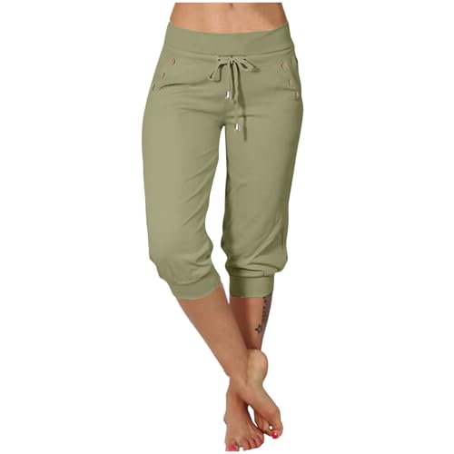 EMATOP Jogginghose Damen 3/4 Lang Baumwolle Sporthose Casual Capri Hose Leicht Einfarbig Laufhose Sport Sommer Sweathose Elegant Bequem Sommerhose mit Taschen Freizeithose Trainingshose Outdoor von EMATOP