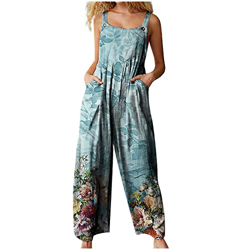 EMATOP Jumpsuit Damen Baggy Oversize Lässige Locker Trägerhose Overalls Ärmellose Strampler Playsuit mit Große Taschen Arbeitshose von EMATOP