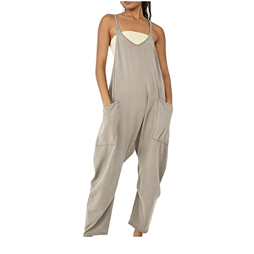 EMATOP Jumpsuit Damen Elegant Baggy Oversize Jumpsuit Sommer Lässige Locker Trägerhose Overalls Ärmellose Strampler Playsuit mit Große Taschen Arbeitshose von EMATOP