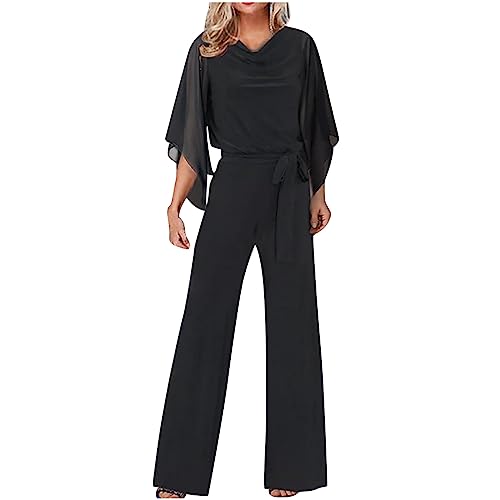 Jumpsuit Damen Elegant für Hochzeit Hosenanzug Sommer Lang Overall Einteiler Lässiger Hosenanzug 3/4 Ärmel Einfarbig Playsuit Hohe Taille Strampler Spielanzug Festlich Party Romper von EMATOP
