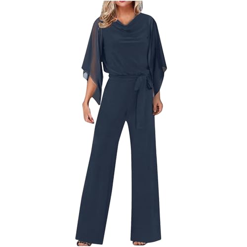 EMATOP Jumpsuit Damen Elegant für Hochzeit Hosenanzug Sommer Lang Overall Einteiler Lässiger Hosenanzug 3/4 Ärmel Einfarbig Playsuit Hohe Taille Strampler Spielanzug Festlich Party Romper von EMATOP