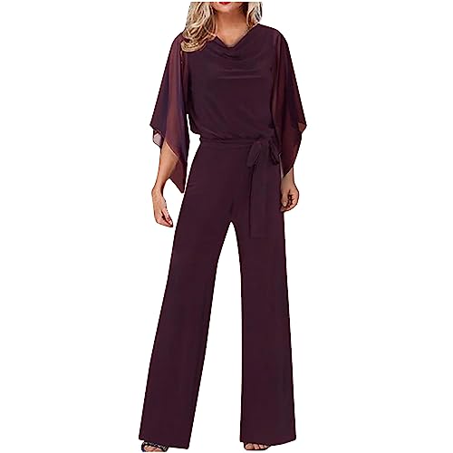 Jumpsuit Damen Elegant für Hochzeit Hosenanzug Sommer Lang Overall Einteiler Lässiger Hosenanzug 3/4 Ärmel Einfarbig Playsuit Hohe Taille Strampler Spielanzug Festlich Party Romper von EMATOP