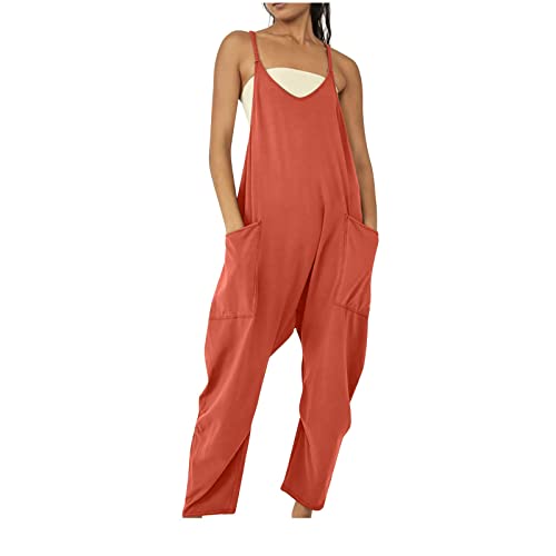 EMATOP Jumpsuit Damen Sommer Ärmellos Kurz Latzhose Overall Casual Oversize Jumpsuit Baggy Sommerhose Hosenanzug Playsuit mit Taschen Kurz Romper Arbeitshose Shorts Trägerhose von EMATOP