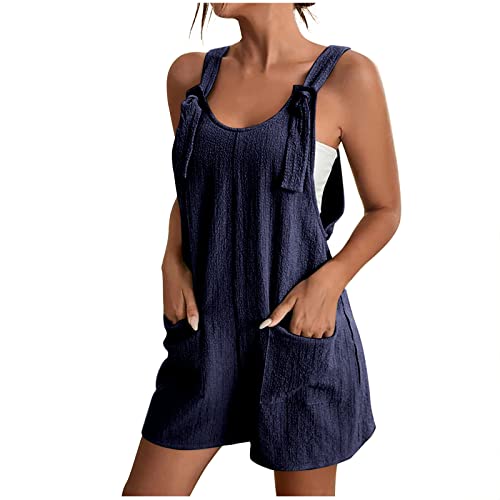 EMATOP Jumpsuit Overall Damen Frauen Sommer Kurz Hosenanzug Romper Einteiler Playsuit Ärmellos Elegant Sexy Träger mit Blumen Rückenfrei Taschen V Ausschnitt Strand Locker Lässig Sommerhose Shorts von EMATOP