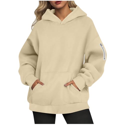EMATOP Kapuzenpulli Damen Langarm Leicht Hoodie Oversize Casual Sweatshirt mit Kapuze Pullover Winter Baumwolle Kapuzenpullover Übergröße Hoody Langarmshirt Einfarbig Bequemes Oberteile von EMATOP