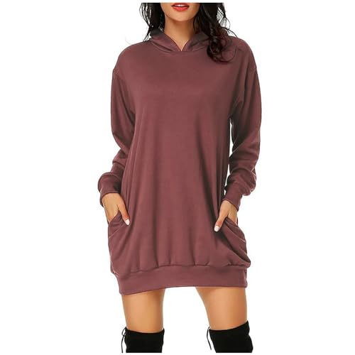 EMATOP Kapuzenpullover Damen Hoodie Kleid Lang Baumwolle Sweatkleid Langarm Sport Winterkleid Warm Einfarbig Herbstkleid mit Kapuze Sweatshirt Herbst Winter Elegant Minikleid Knielang Pullover von EMATOP