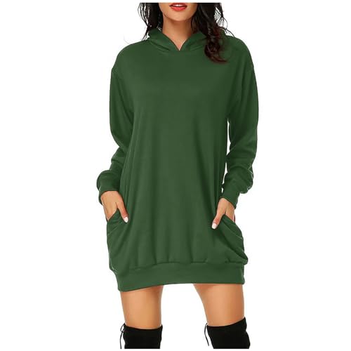 EMATOP Kapuzenpullover Damen Hoodie Kleid Lang Baumwolle Sweatkleid Langarm Sport Winterkleid Warm Einfarbig Herbstkleid mit Kapuze Sweatshirt Herbst Winter Elegant Minikleid Knielang Pullover von EMATOP