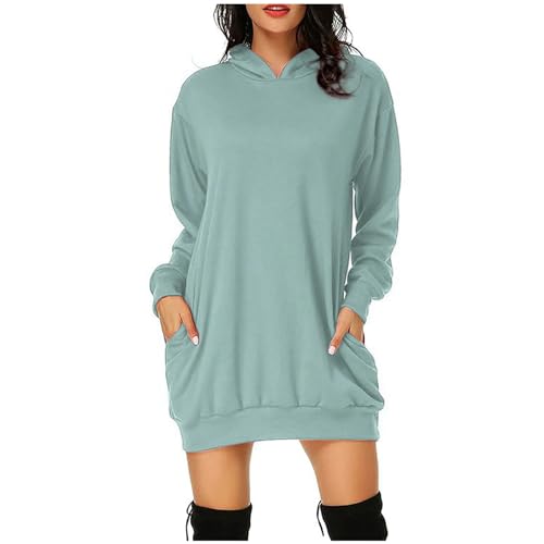 EMATOP Kapuzenpullover Damen Hoodie Kleid Lang Baumwolle Sweatkleid Langarm Sport Winterkleid Warm Einfarbig Herbstkleid mit Kapuze Sweatshirt Herbst Winter Elegant Minikleid Knielang Pullover von EMATOP