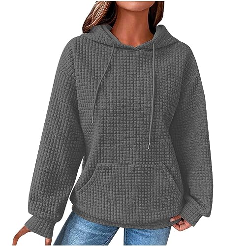 EMATOP Kapuzenpullover Damen Leichter Sport Sweatshirt mit Kapuze Pullover Casual Einfarbig Hoodie Herbst Winter Langarm Kapuzenpulli Basic Training Kapuzenjacke mit Taschen Sweatjacke von EMATOP