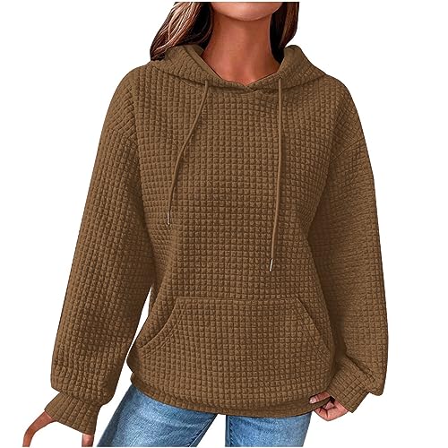 EMATOP Kapuzenpullover Damen Leichter Sport Sweatshirt mit Kapuze Pullover Casual Einfarbig Hoodie Herbst Winter Langarm Kapuzenpulli Basic Training Kapuzenjacke mit Taschen Sweatjacke von EMATOP