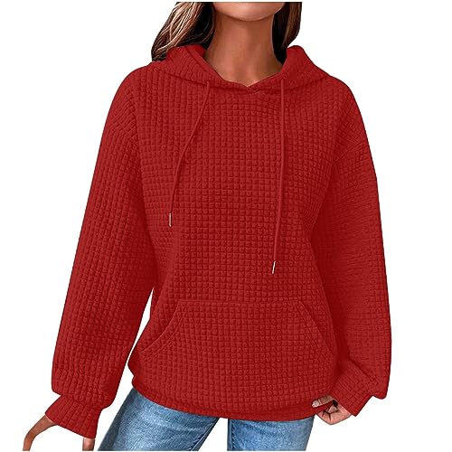 EMATOP Kapuzenpullover Damen Leichter Sport Sweatshirt mit Kapuze Pullover Casual Einfarbig Hoodie Herbst Winter Langarm Kapuzenpulli Basic Training Kapuzenjacke mit Taschen Sweatjacke von EMATOP