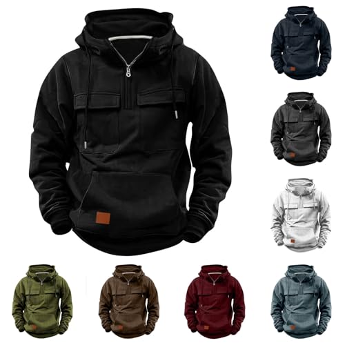 EMATOP Kapuzenpullover Herren Langarm Sport Hoodie Baumwolle Warm Pullover mit Kapuze Sweatshirt Casual Einfarbig Sweatjacke 1/4 Reißverschluss Langarmshirt Vintage Bequem Kapuzenpulli Sportshirt von EMATOP