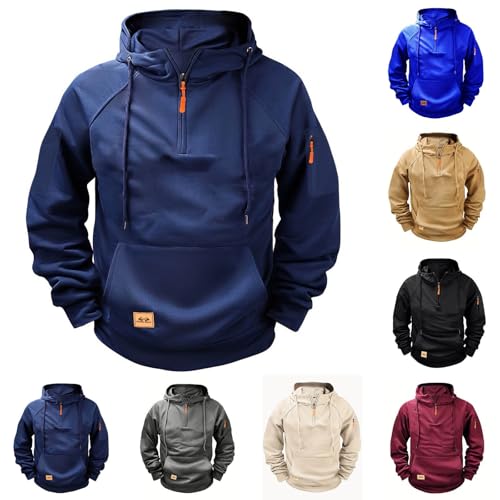 EMATOP Kapuzenpullover Herren Langarm Sport Hoodie Baumwolle Warm Pullover mit Kapuze Sweatshirt Casual Einfarbig Sweatjacke 1/4 Reißverschluss Langarmshirt Vintage Bequem Kapuzenpulli Sportshirt von EMATOP