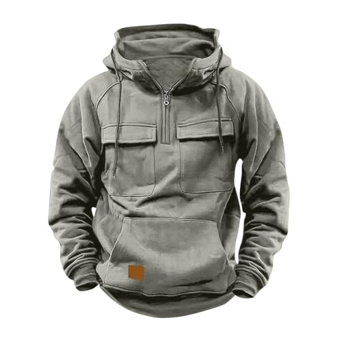 EMATOP Kapuzenpullover Herren Langarm Sport Hoodie Baumwolle Warm Pullover mit Kapuze Sweatshirt Casual Einfarbig Sweatjacke 1/4 Reißverschluss Langarmshirt Vintage Bequem Kapuzenpulli Sportshirt von EMATOP