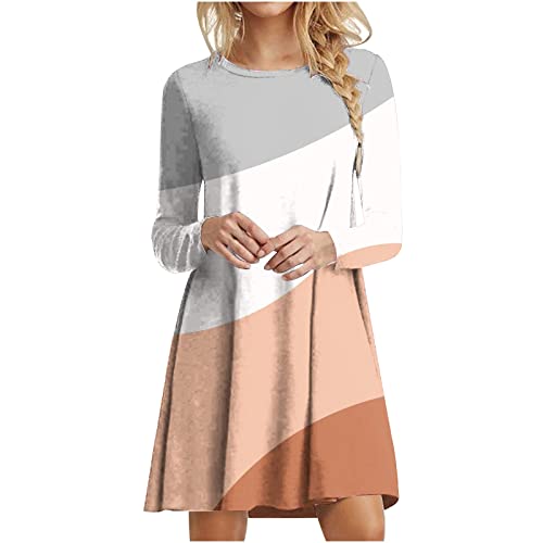 EMATOP Kleider Damen Langarm Tunika Minikleid Lässige Rundhals Partykleid Vintage Plissee Strandkleider Casual Lose Shirtkleid Knielang Freizeitkleid Weich Bequem Sweatkleid für Frühling Herbst von EMATOP