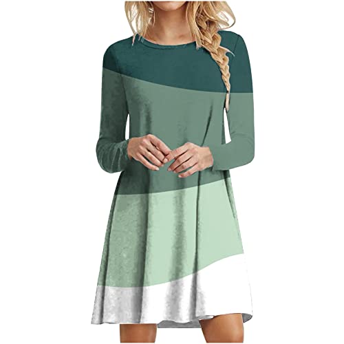 EMATOP Kleider Damen Langarm Tunika Minikleid Lässige Rundhals Partykleid Vintage Plissee Strandkleider Casual Lose Shirtkleid Knielang Freizeitkleid Weich Bequem Sweatkleid für Frühling Herbst von EMATOP