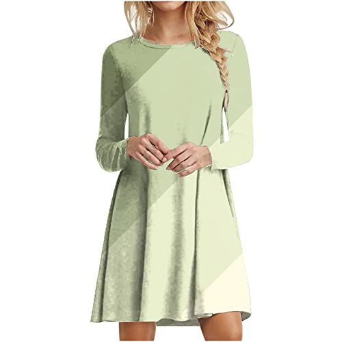 EMATOP Kleider Damen Langarm Tunika Minikleid Lässige Rundhals Partykleid Vintage Plissee Strandkleider Casual Lose Shirtkleid Knielang Freizeitkleid Weich Bequem Sweatkleid für Frühling Herbst von EMATOP