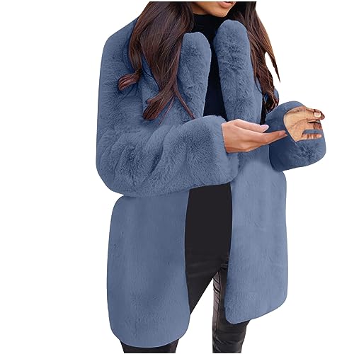 EMATOP Kunstpelz Mantel Damen Revers Wintermantel Teddy Fleece Kunstpelzjacke Winter Warm Pelzmantel Einfarbig Plüschjacke Lang Elegant Fellmantel Flauschig Kuschelig Winterjacke Felljacke von EMATOP